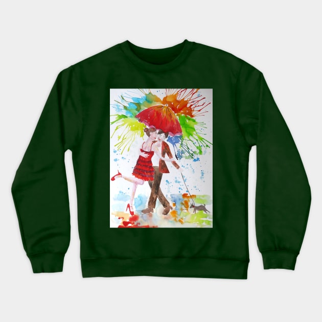 Love Under that Big Red Umbrella Crewneck Sweatshirt by Casimirasquirkyart